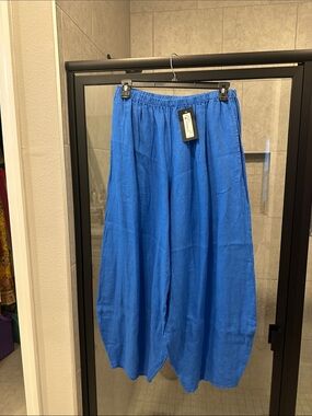 bryn Walker Royal Blue Wide Leg Linen Pants